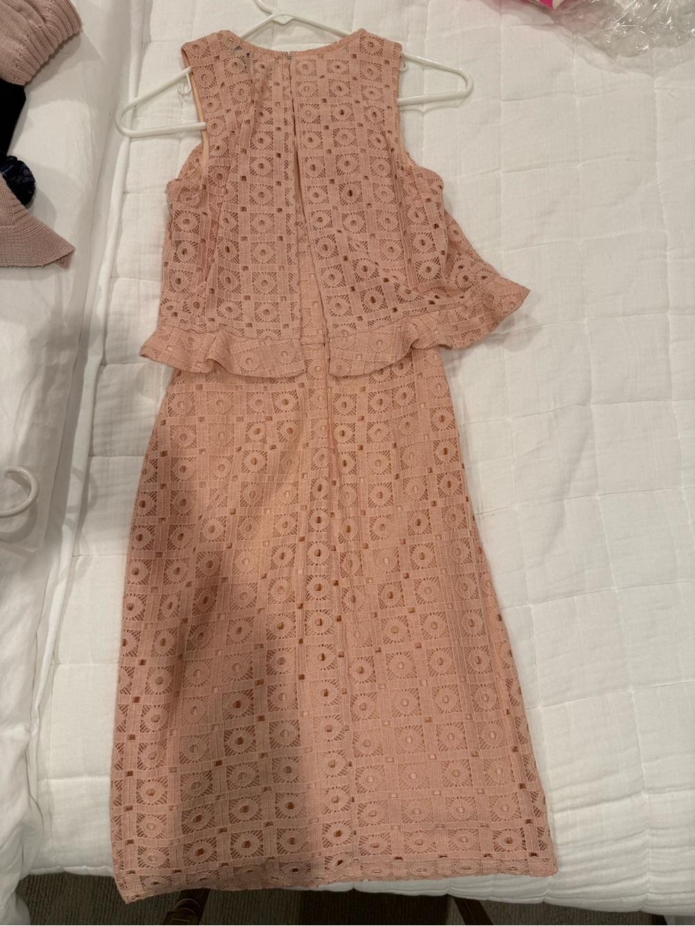 Miss Selfridge Pink Crochet Midi Dress With Peplum View 2